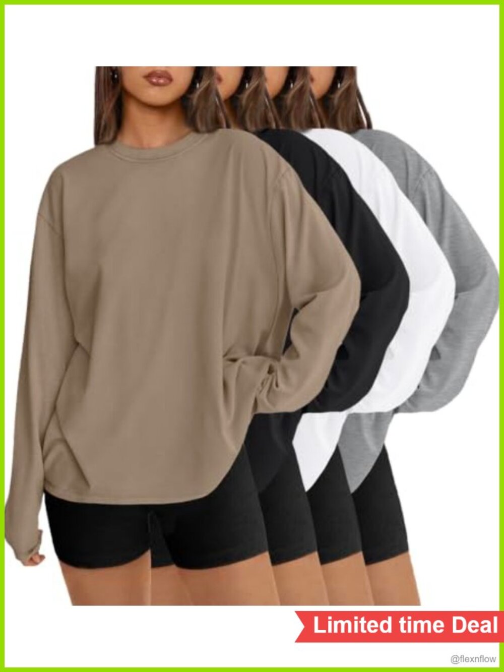 Oversized Long Sleeve T-Shirts 4 Pack Drop Shoulder Workout Tops